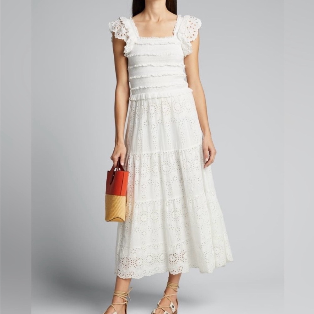 Sea New York White Eyelet Maxi Dress with Ruffle Straps